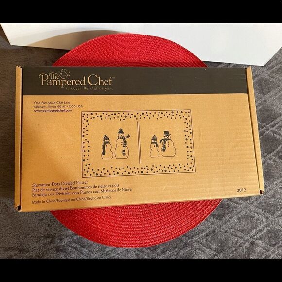 Pampered Chef Snowman Dots Divided Platter #3012 NWT - Picture 7 of 7
